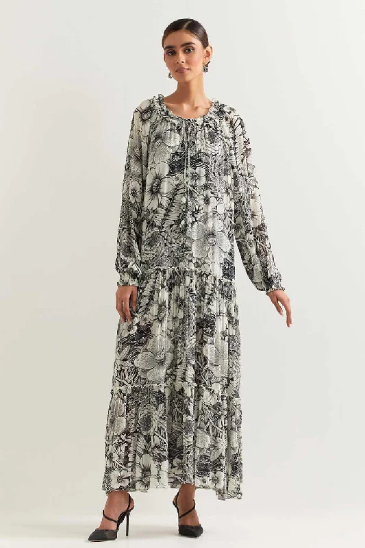 maxi dresses for cocktail partiesBlack & White Printed Maxi Dress With Inner