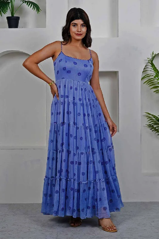 maxi dresses for curvesBlue Printed Tiered Maxi Dress