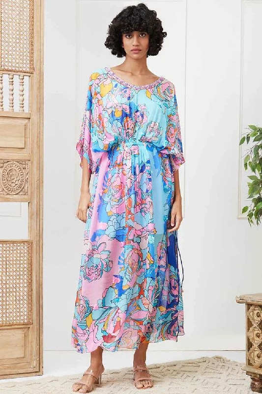 maxi dresses with rufflesBlue Zaynab Embroidered Maxi Dress