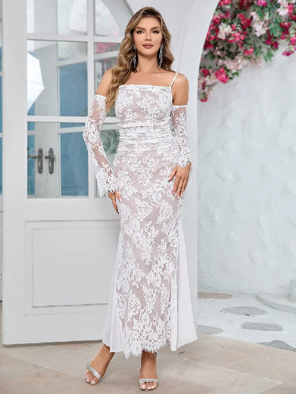 maxi dresses for womenStrappy Long Sleeve Lace Maxi Bodycon Dress HB10107