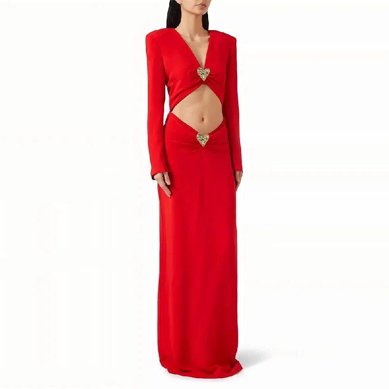 maxi dresses with hidden pocketsV Neck Long Sleeve Cropped Maxi Dress KLYF1358