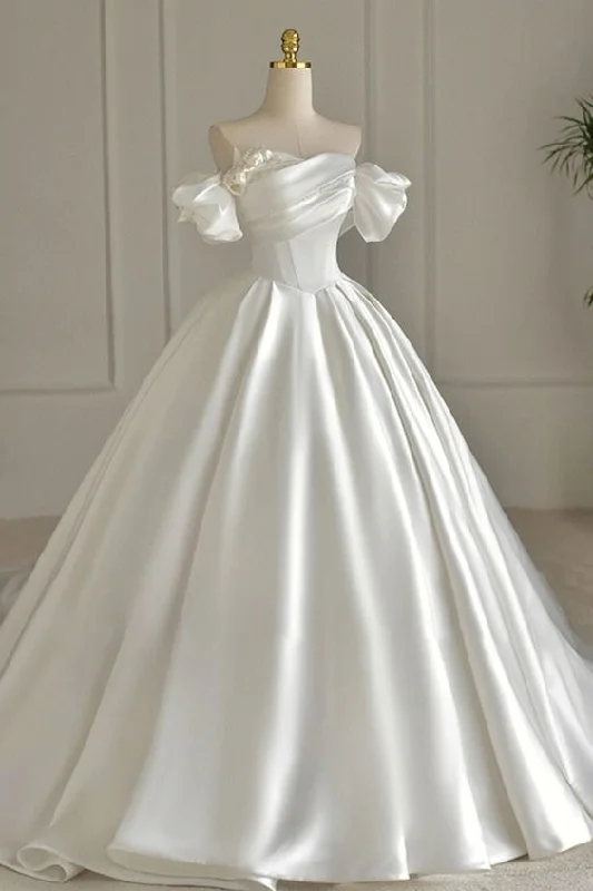 unique wedding dressesWhite Satin Beading Strapless Pleated Wedding Dress Y6852