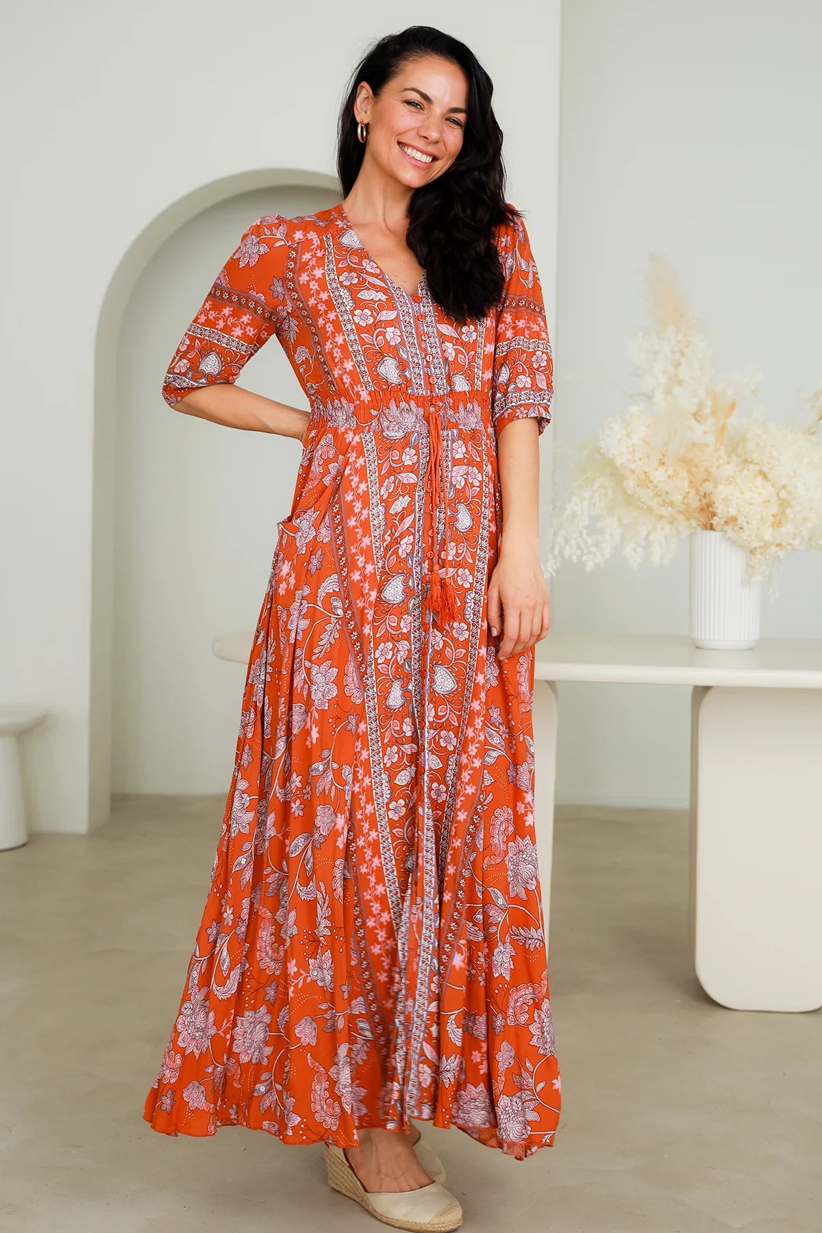 solid color maxi dressesHanna Orange Bohemian Boho Maxi Dress