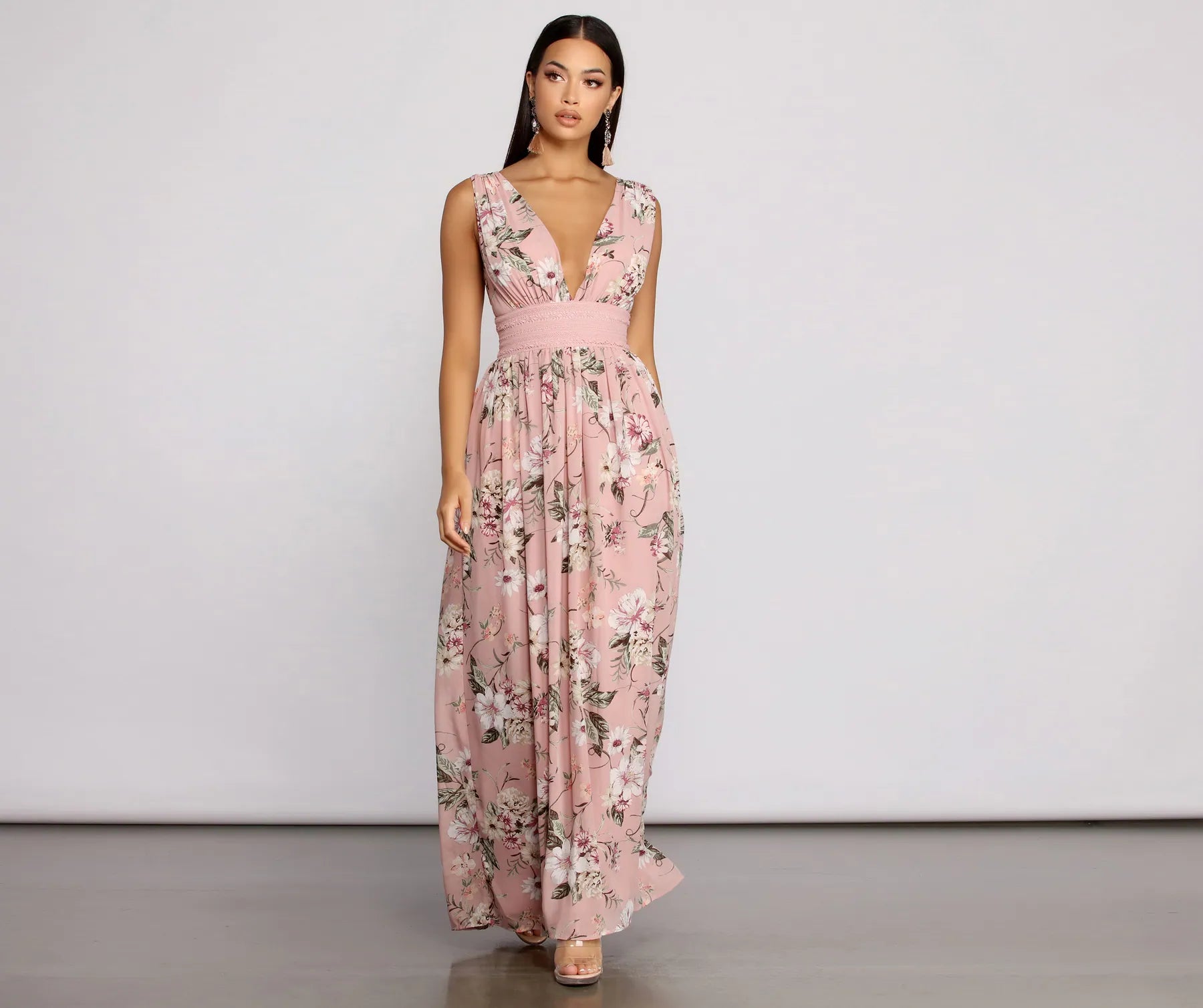 maxi dresses for officeFloral Beauty Sleeveless Chiffon Maxi Dress