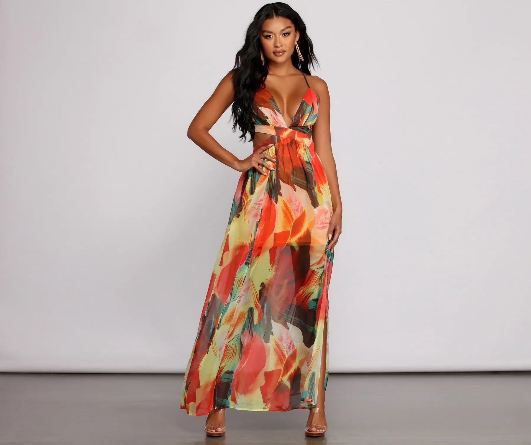 maxi dresses for everyday wearBrighter Vibes Lace-Up Chiffon Maxi Dress