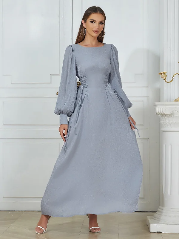 maxi dresses for all seasons and occasionsRound Neck Long Sleeve Girdle Maxi Bodycon Dress HB0341