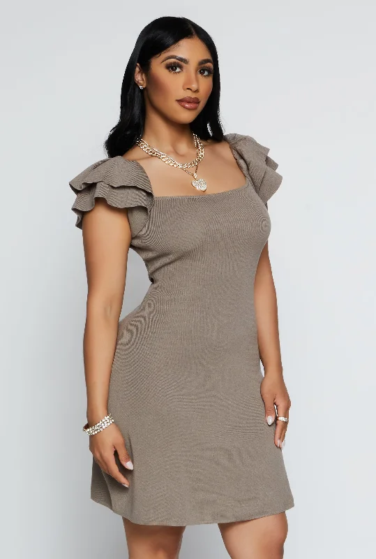 Flutter Sleeve Square Neck Dress