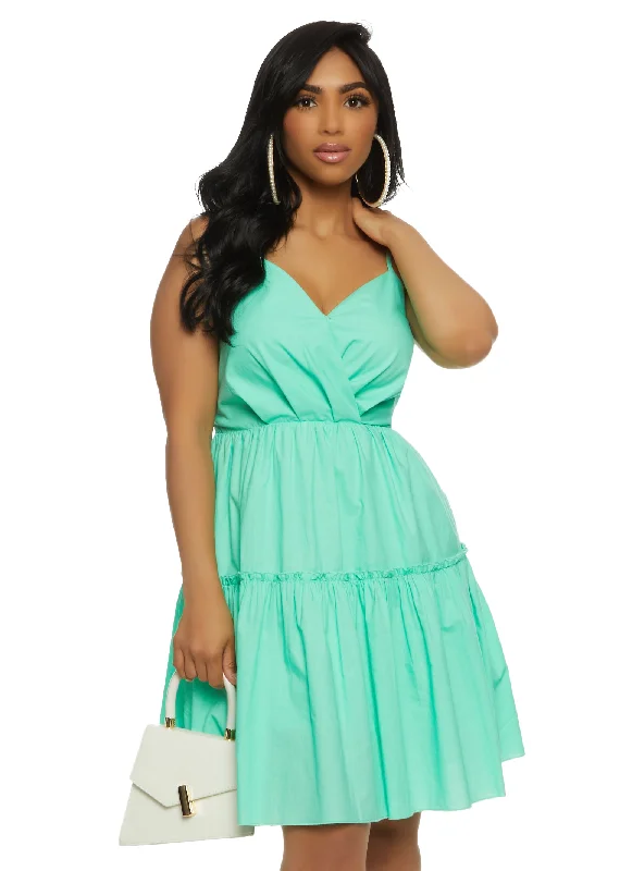 Poplin Tiered Tie Back Cami Dress