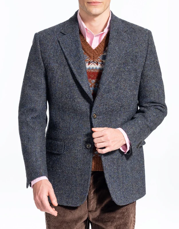 HARRIS TWEED BLUE MELANGE HERRINGBONE SPORT COAT - CLASSIC FIT