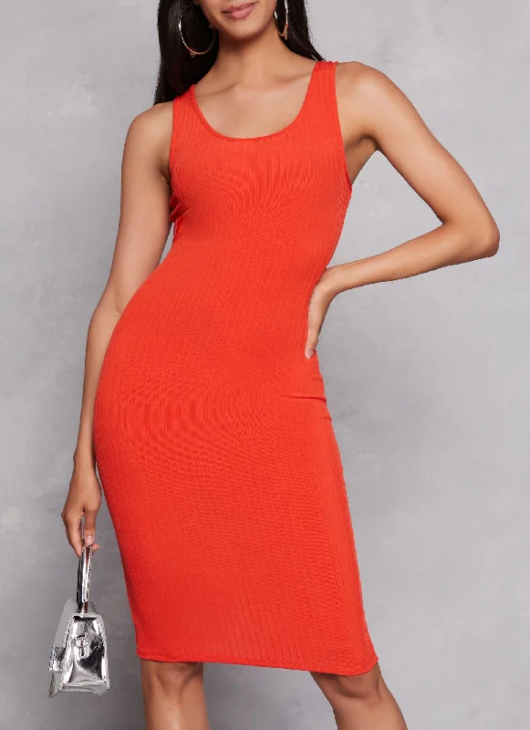 Ribbed Solid Scoop Neck Tank Dress