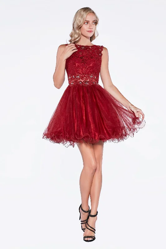 lace-up prom dressesCinderella Divine CD0117 Homecoming Short Dress Beaded Lace Cocktail Prom