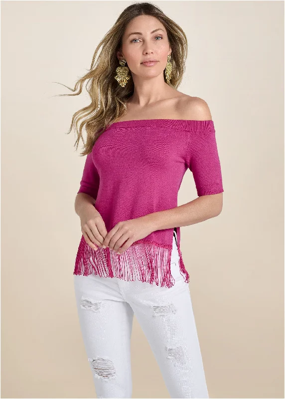 Off-The-Shoulder Sweater - Fuchsia