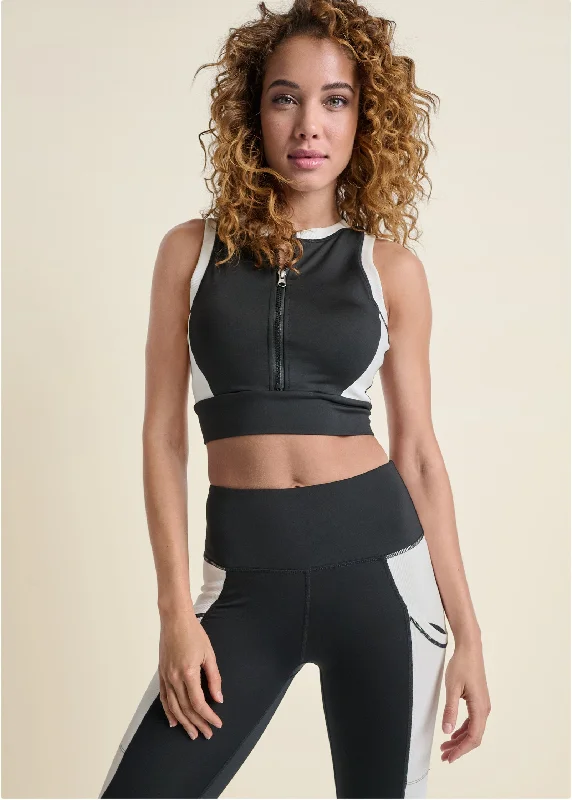 Color Block Active Crop Top - Black & White