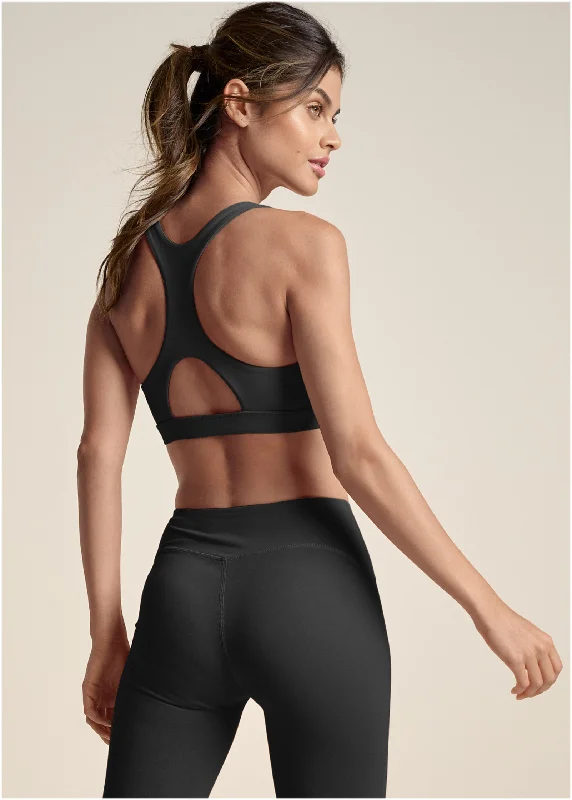 Back Keyhole Sports Bra  - Black