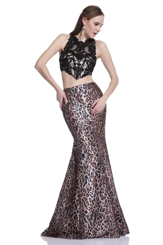 mid-length prom dressesCinderella Divine C2204 Long Formal Two Piece Print Mermaid Prom Dress