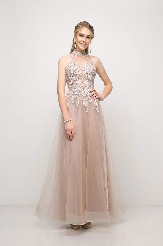 prom dresses with floral embroideryCinderella Divine UT252 Formal A Line Long Prom Gown