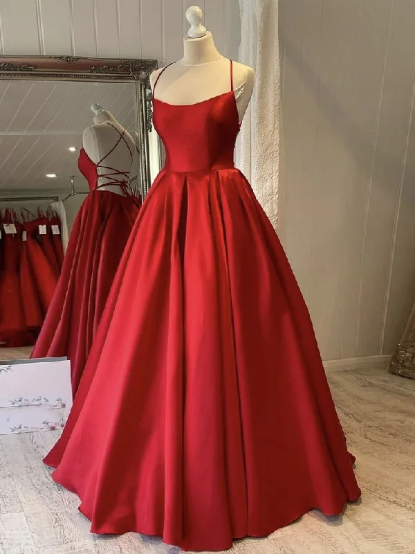 prom dresses for springBall Gown Criss-Cross Back Dark Red Prom Dress