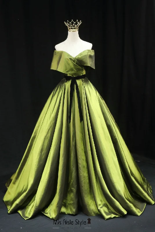 maxi prom dressesBall Gown Off Shoulder Sleeve Green Prom Dress