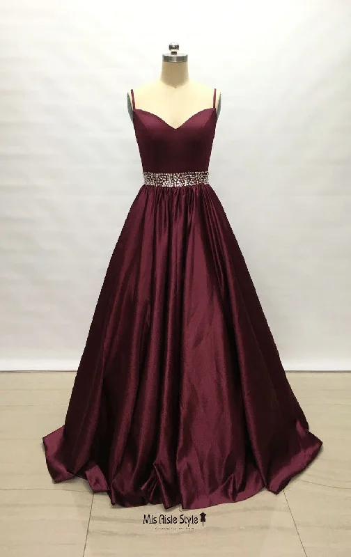 short prom dressesBall Gown Spaghetti Straps Burgundy Prom Dress