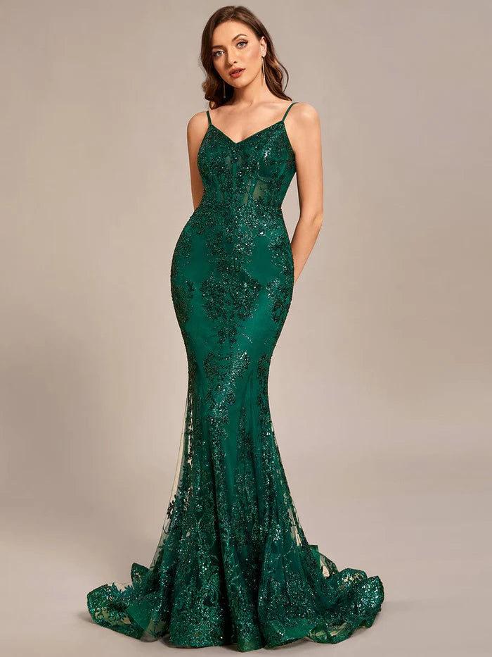 prom dresses with detachable sleevesTight backless see-through waist Floor-Length Prom Dress