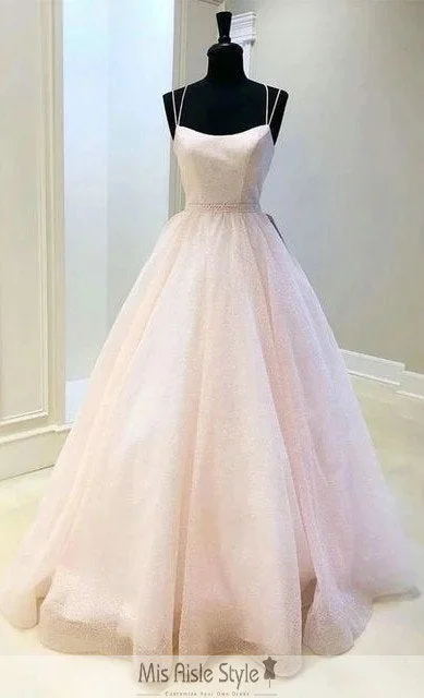 A-line prom dressesDouble Straps Blush Sparkle Prom Dress