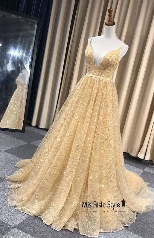 custom prom dressesFashion Gold Sparkle Prom Dress