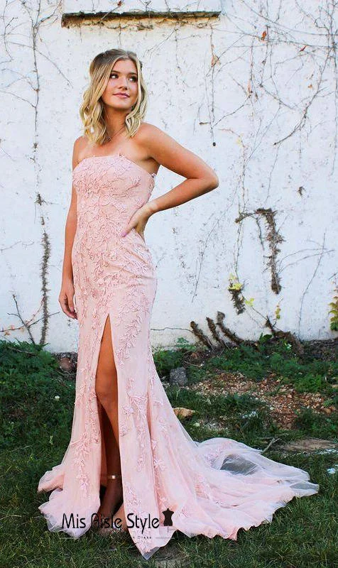 luxury prom dressesFit-Flare Split Blush Pink Prom Dress