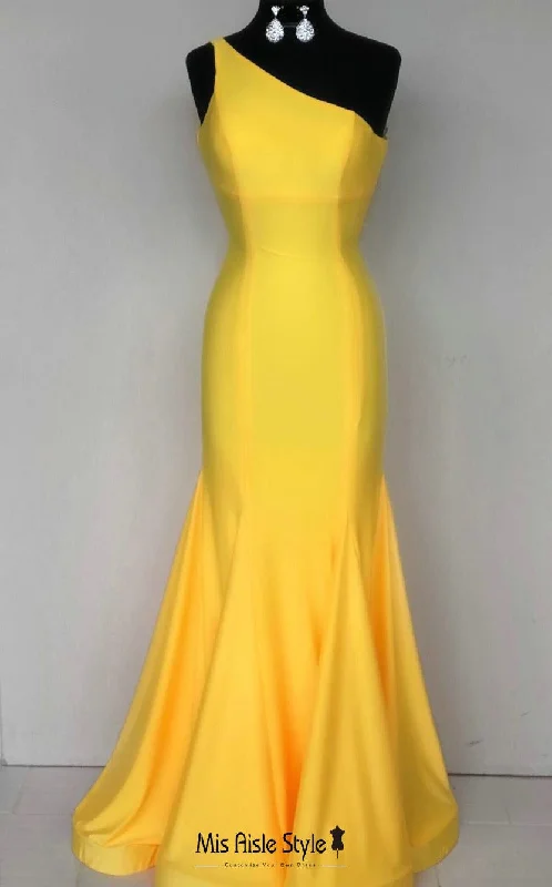 backless prom dressesFit Tight One Shoulder Yellow Prom Dress