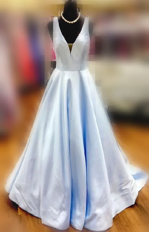 spaghetti strap prom dressesLong Light Blue Prom Dress with Pocket