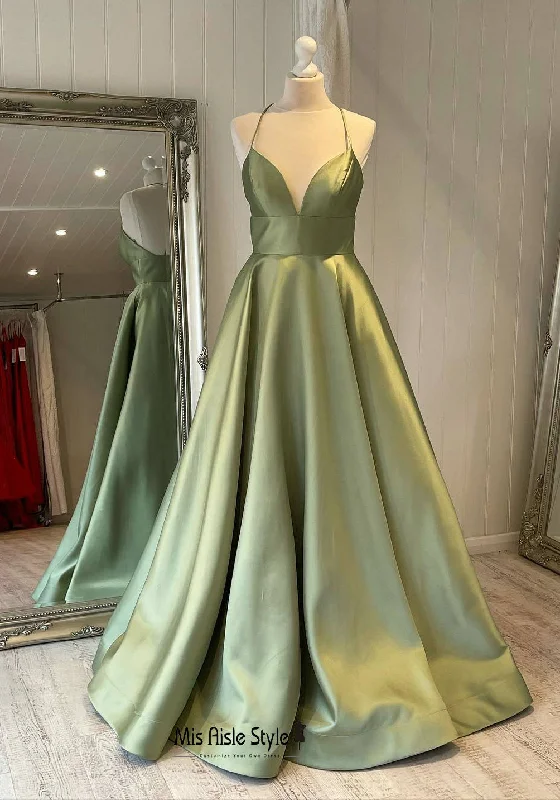 modern prom dressesLong Sage Green Prom Dress