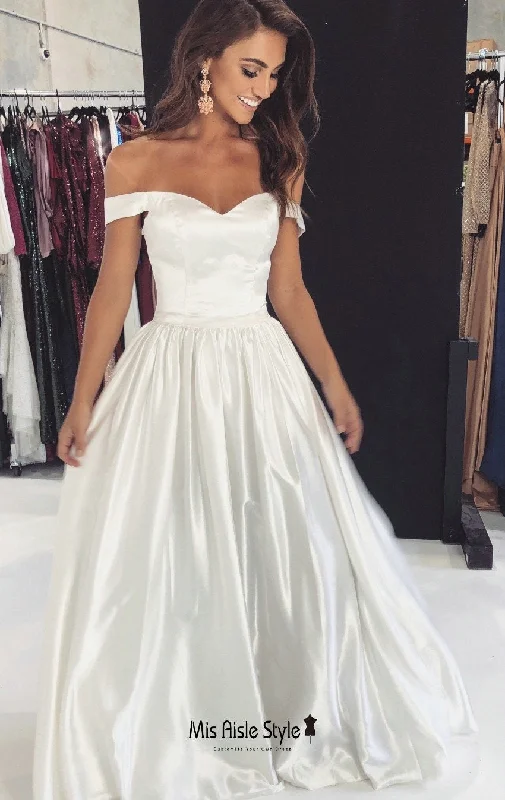 prom dress style guidesOff Shoulder Sleeve White Prom Dress