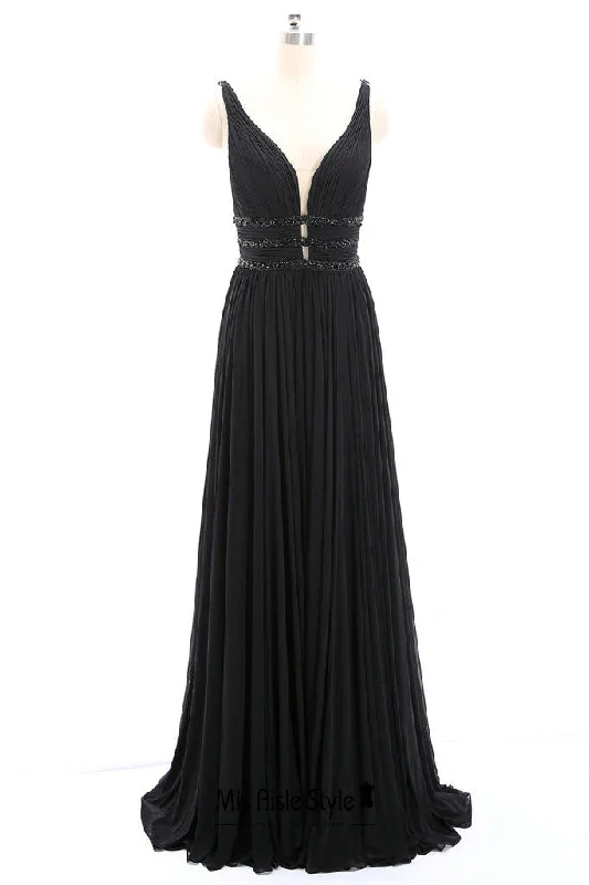 off-the-shoulder prom dressesSexy Deep V-neckline Long Black Prom Dress