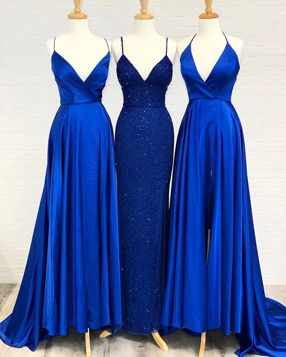 prom dresses for tall girlsSimple Slit Royal Blue Prom Dress