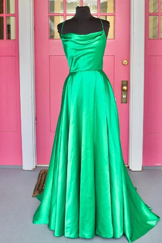 prom dresses with floral embroiderySimple Square Neckline Green Prom Dress