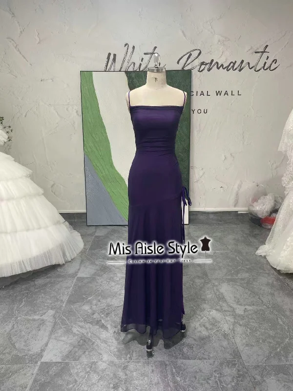 flutter sleeve prom dressesSquare Neckline Vintage Purple Prom Dress