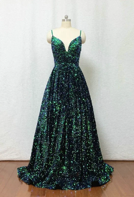 prom dress accessoriesStraps Sparkle Green Prom Dress