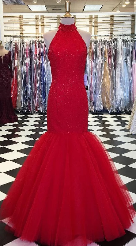 two-piece prom dressesTrumpet Red Sequin Prom Dress